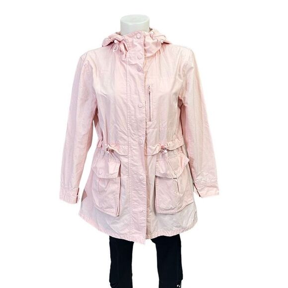 J Crew Women's Light Pink Snap‎ Hooded Rain Coat Windbreaker Jacket size XS - Picture 1 of 10